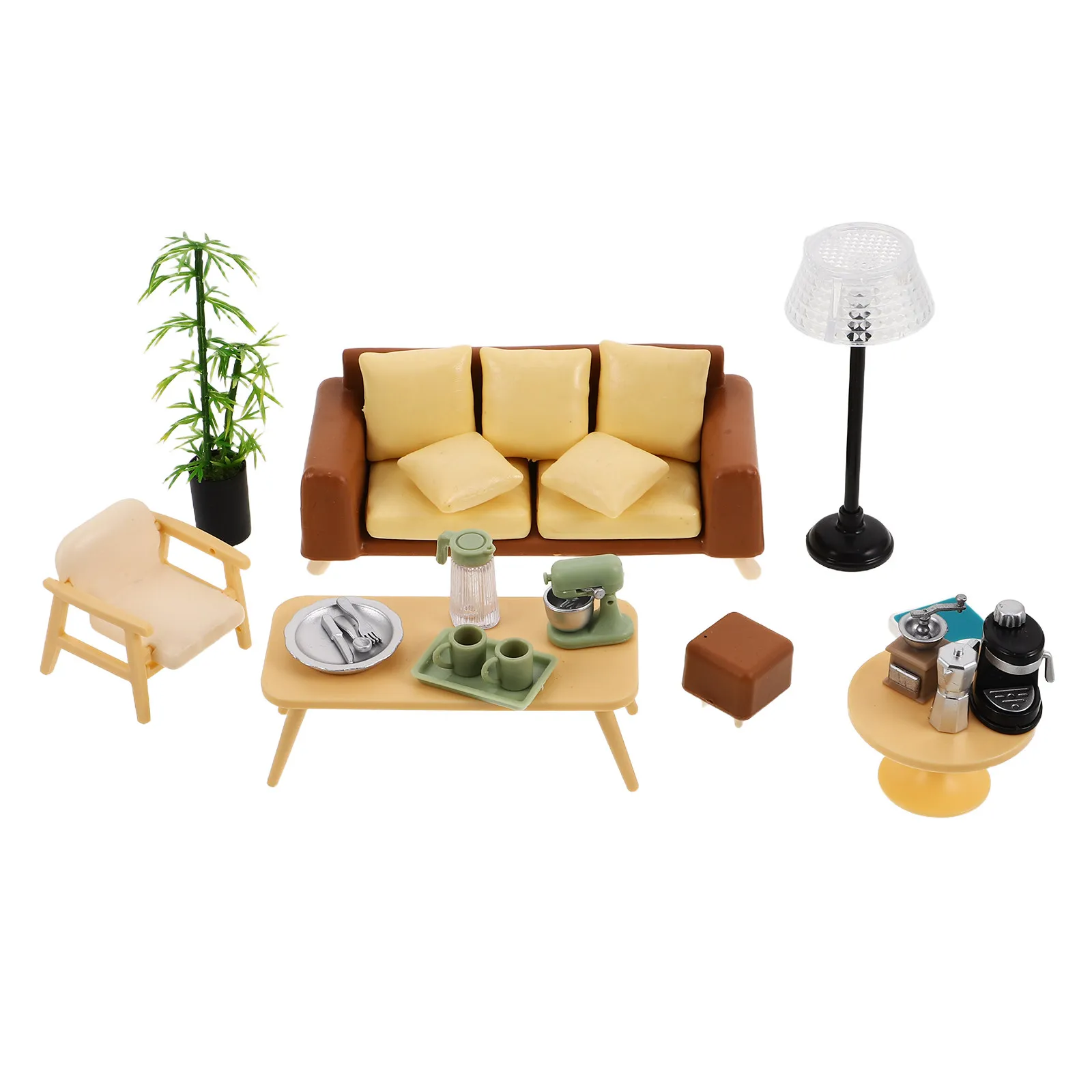 

1Set Miniature Dollhouse Furniture Set Realistic Living Room Sofa Coffee Table Decor for Pretend Play Photography Miniature