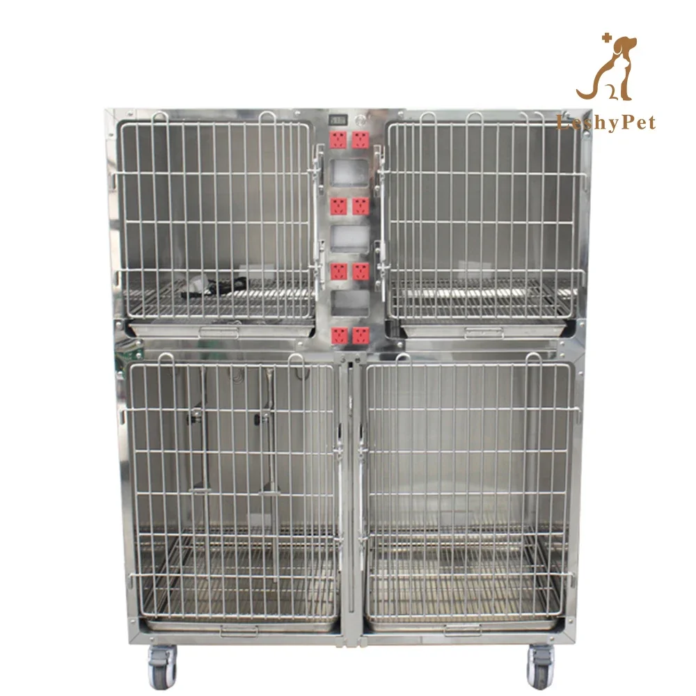 

Leshypet Hospital medical equipment ICU unit Veterinary Stainless Steel dog kennel pet cage therapy warm oxygen cage for pet cat