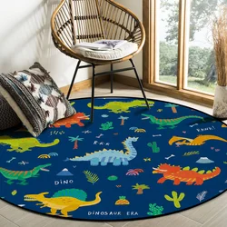 Floor Mat Living Room Bedroom Rug Coffee Table  Colorful Cartoon Dinosaur Blue Pattern Round Kids Area