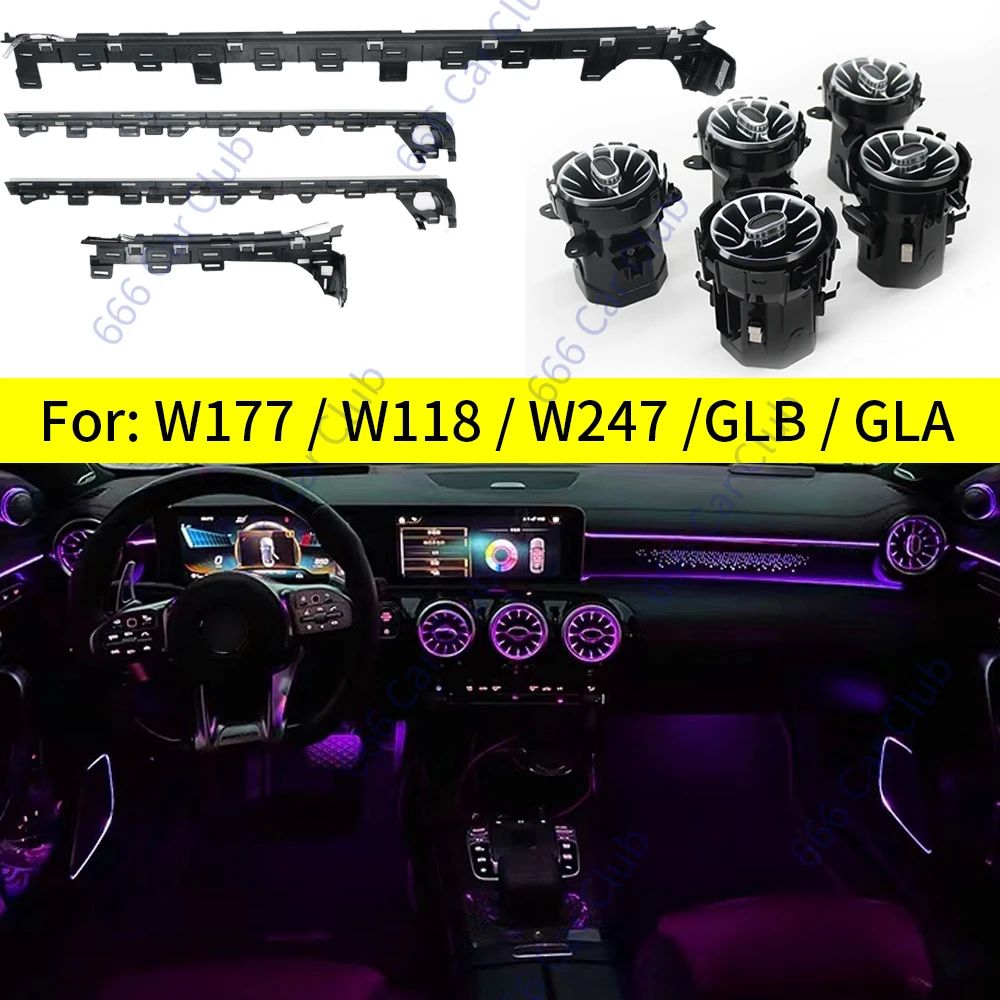 Luz Ambiental de 64 colores para Mercedes Benz W177, W118, W247, A/B/CLA/GLA/GLB, clase RGB, LED, ventilación de aire, Lámpara decorativa para