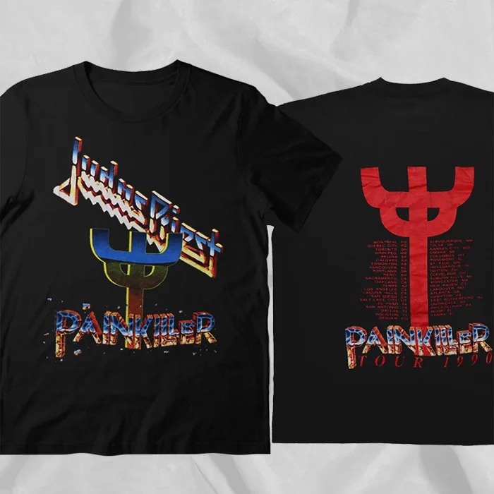 Judas Priest Band Painkiller 1990 Tour Double Sided Retro T-Shirt