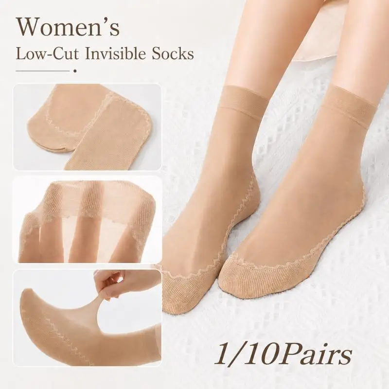1/10Pairs-Women's Sheer Stockings - Anti-Slip Sweat-Wicking | Ideal for Sneakers and Loafers