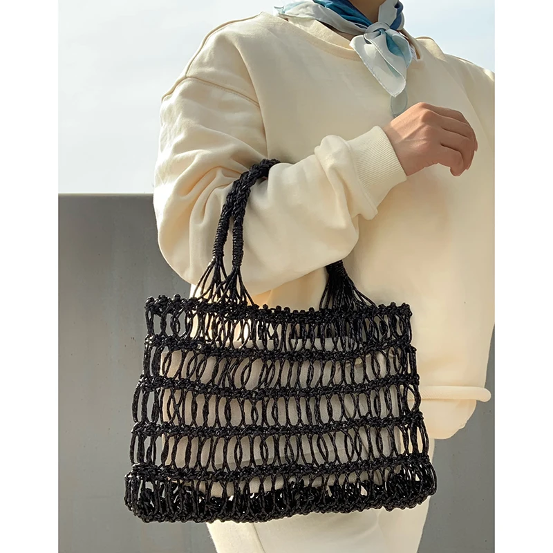 Bolso de playa tejido a mano para mujer, Cartera de ganchillo de alta gama, de ratán, a la moda, de verano