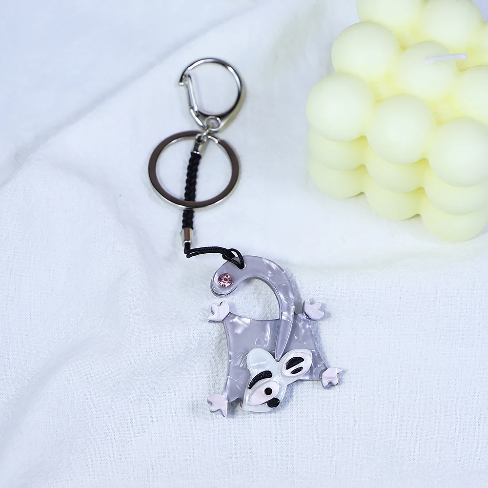 Handmade Arcylic Keychain Animal Flying Squirrel Stainless Steel Key Ring Key Chain for Women Girl Gifts Jewelry Accessories