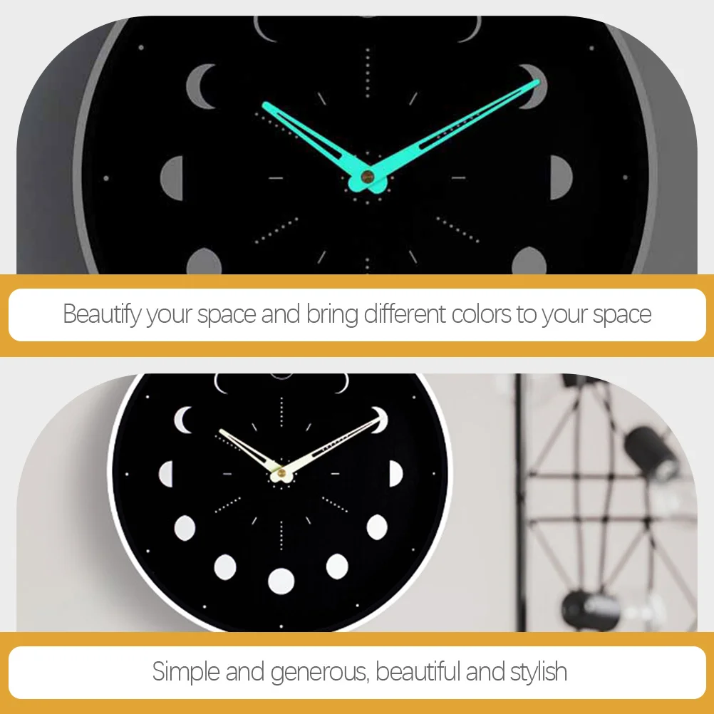 

Moon Phase Wooden Luminous Wall Clock Silent Non Ticking Decor for Bedroom Living Room Office Dining Room Wall Art