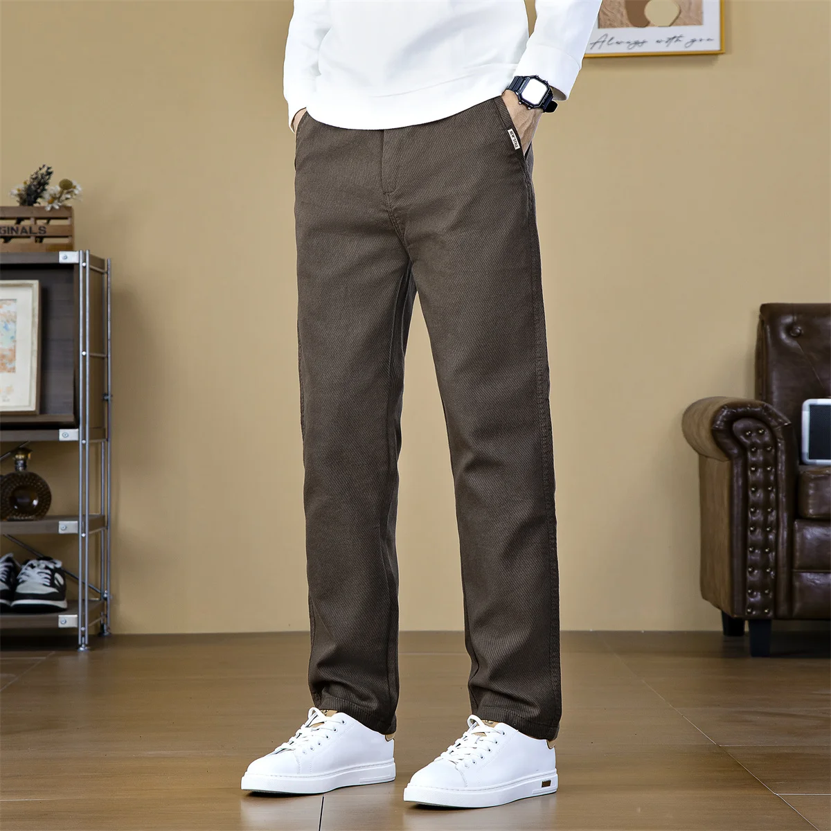 New Casual Pants Men Straight Fit Stretch Chino Trousers Male Formal Work Business Dress Khaki Fashion Autumn Winter Pants