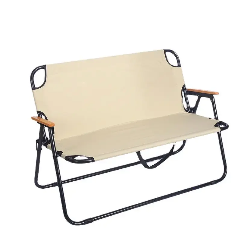 Outdoor Double Seats Bench Wood Grain Metal Aluminum Alloy Folding Camping Chair