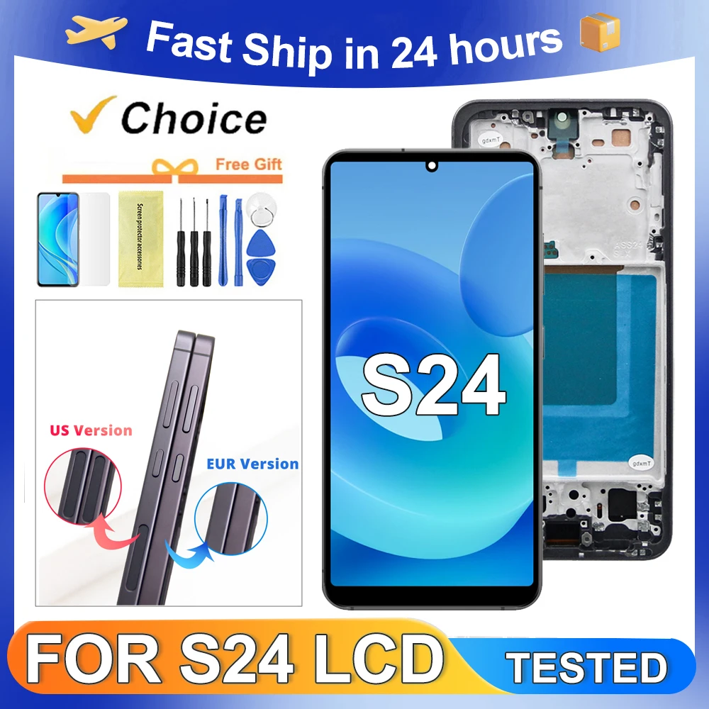 s24-4g-5g-sm-s921b-ds-sm-s921u用、サムスンs24-s921b-lcdディスプレイタッチスクリーンデジタイザーアセンブリ交換品、テスト済み