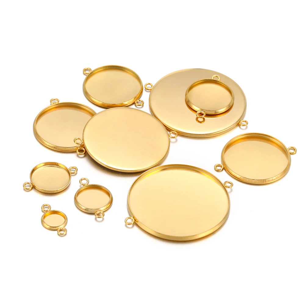 10pcs Stainless Steel 6-30mm Cabochon Cameo Base Gold Color Round Blank Tray for Necklace Bracelet Jewelry Making DIY Findings