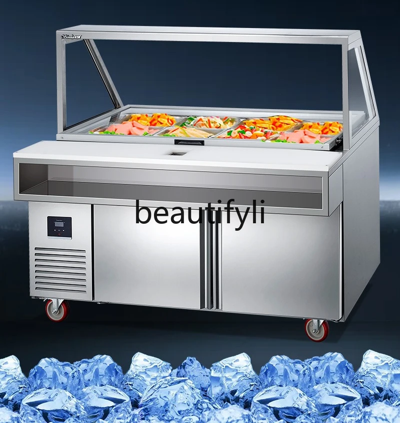 

Stainless Steel Cylinder Cabinet Refrigerated Noodle Vegetable Fruit Salad Cabinet Frost-Free Commercial Use