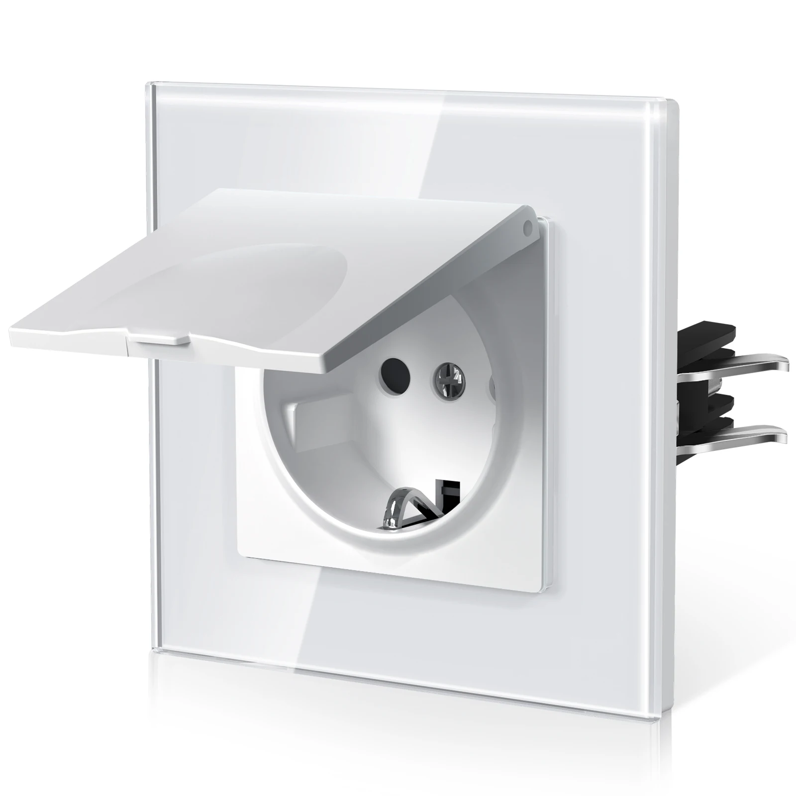 BSEED E-Serie EU-Standard Wasserdichte Wandsteckdose mit Abdeckung Kristallglas-Panel 16A 110V-250V