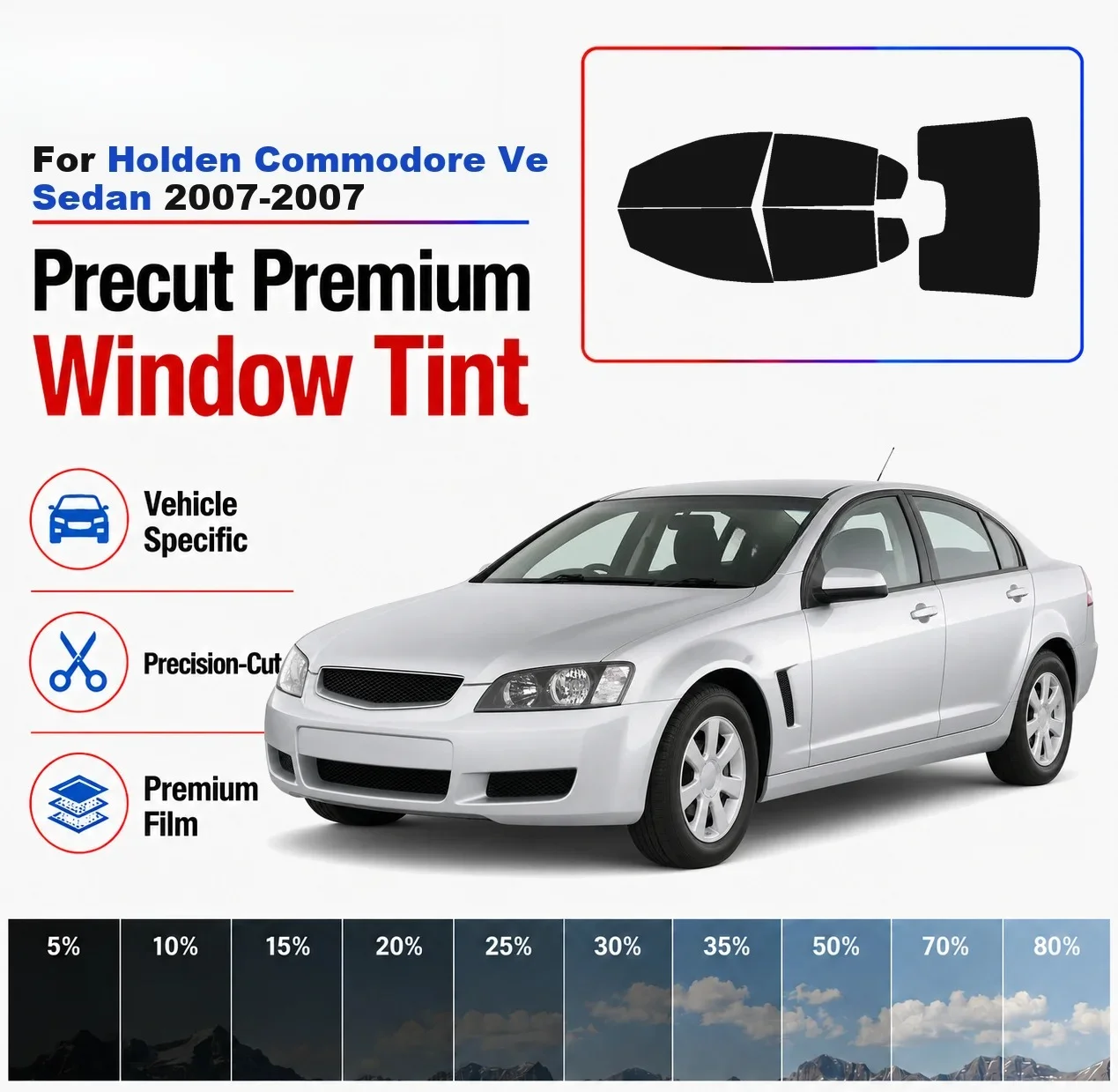 Premium Precut Window Tint Kit Front Rear Windows Rear Windshield For Holden Commodore Ve Sedan 2007-2007 Nano Ceramic Film