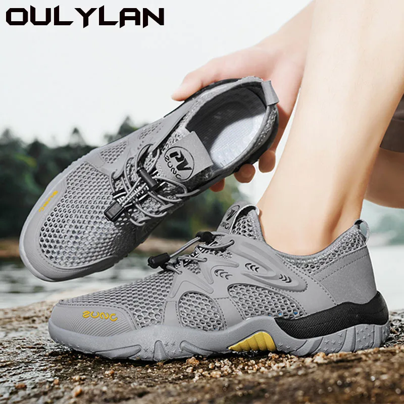 Oulylan Mesh Outdoor Mountaineering Breathable Comfortable Shoes Non-Slip Hiking Shoe Sneaker for Men Climbing Trekking Sneakers