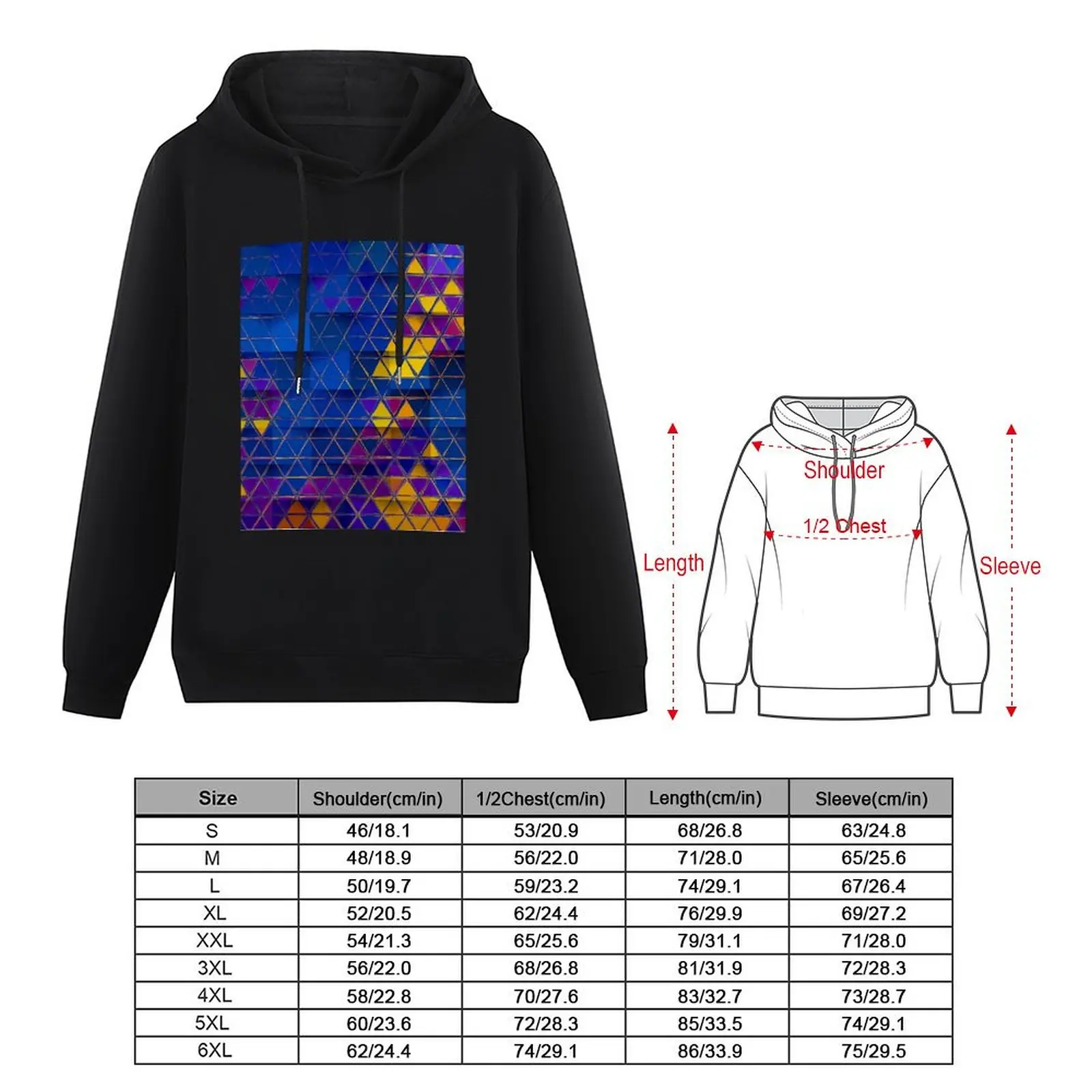 Crazy Mosaic Triangles in Blue and Yellow Pullover Hoodie anime clothing mens hoodie