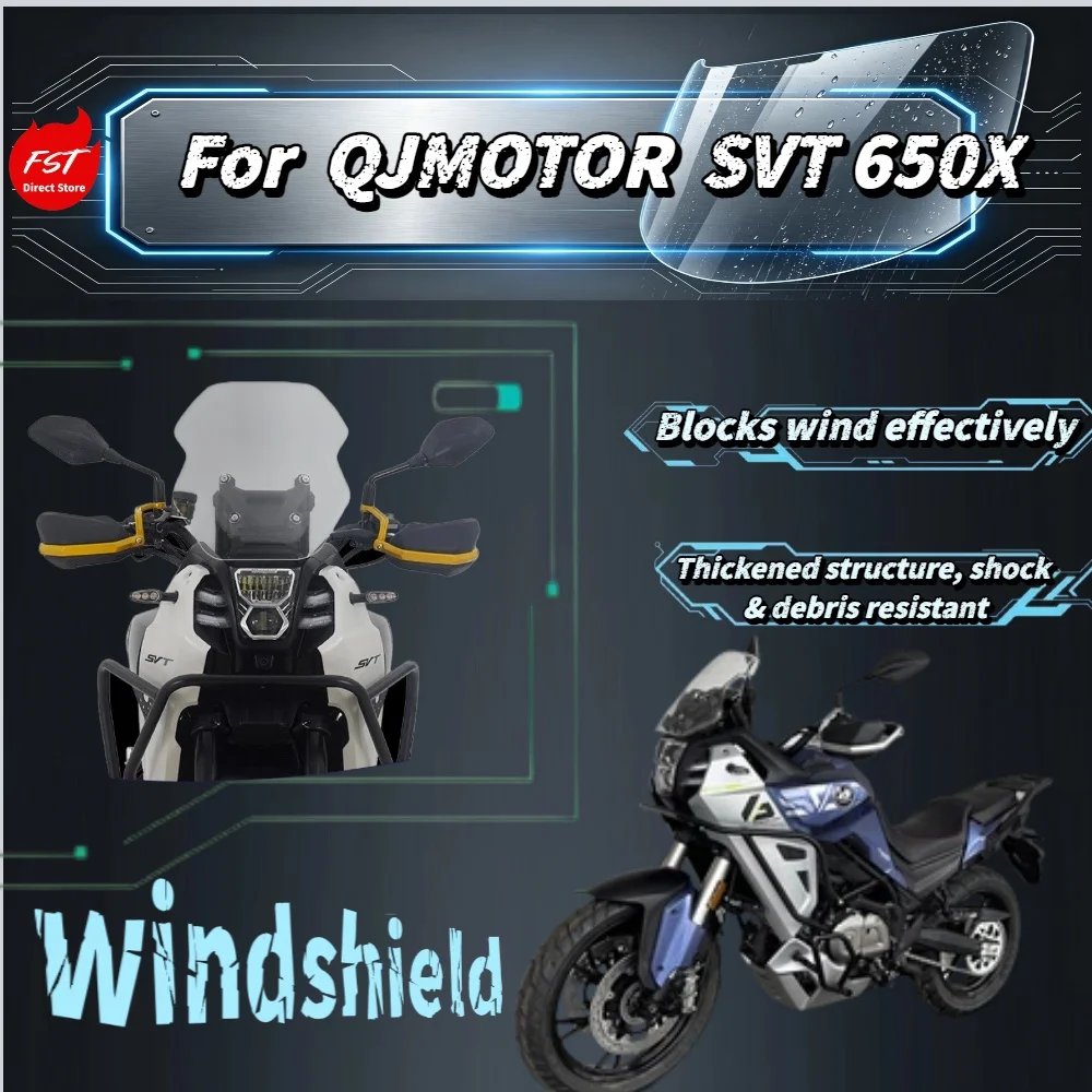 For QJMOTOR SVT 650X Heightened Windshield Thickened PC Transparent Front Windscreen Rainproof Chest Guard