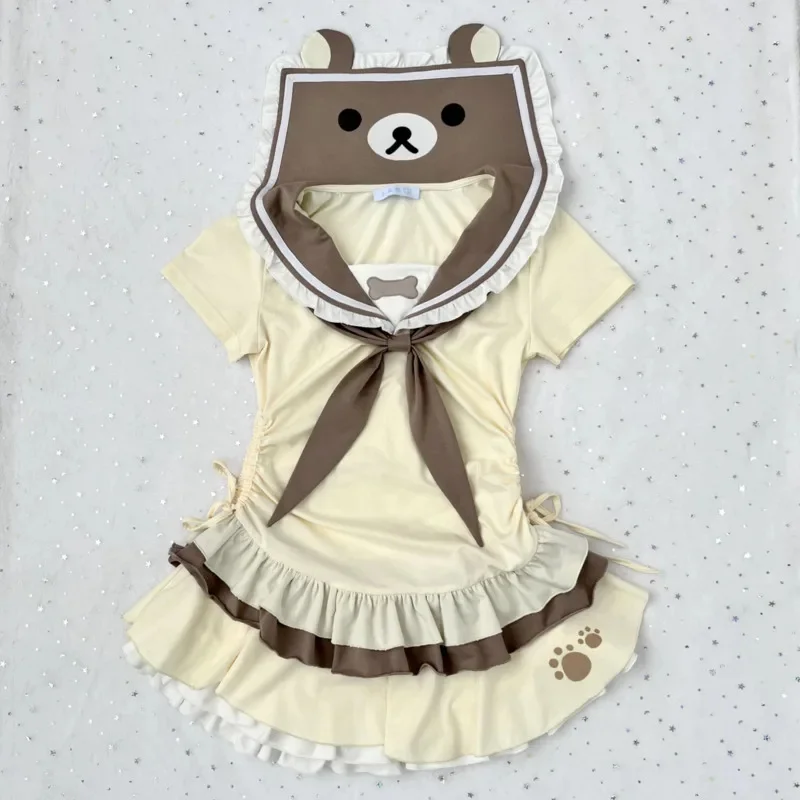 Rilakkuma Y2K hauts et t-shirts été japon imprimé chérie doux fille épissage robe col marine mignon décontracté à manches courtes t-shirt nouveau