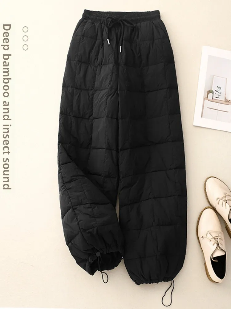여성용 아우터웨어 가벼운 따뜻한 다운 코튼 와이드 레그 팬츠 겨울 패션 고급 스트레이트 코튼 바지