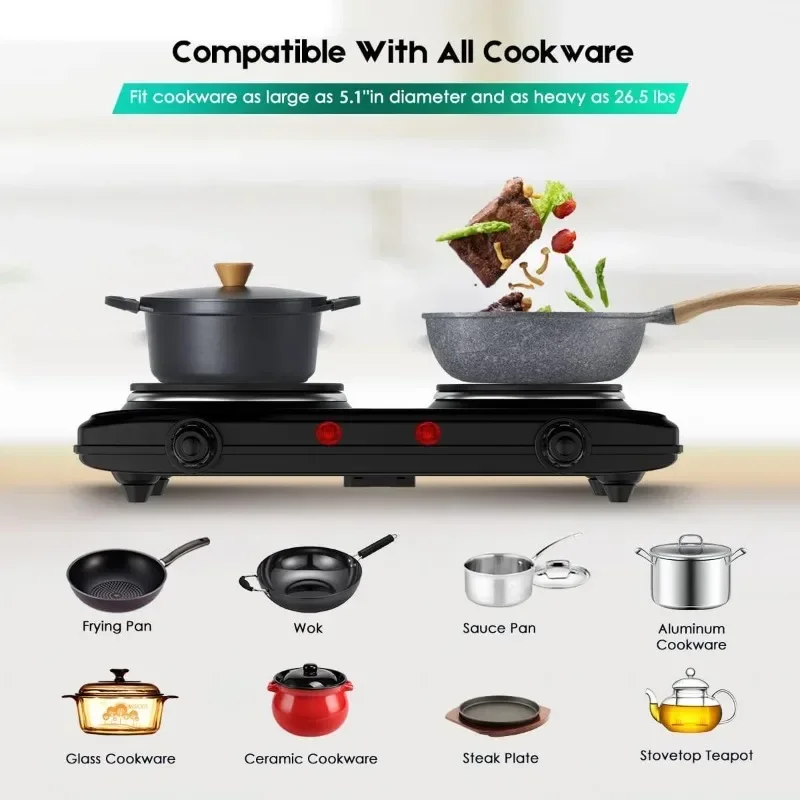 Hot Plate Double Cast Iron Burner Portable Electric Cooktop Portable for Cooking