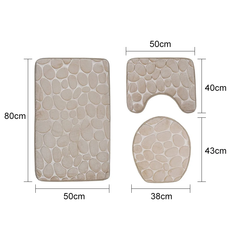 3-Piece Bathroom Rug, 2-Piece Anti-Slip Soft Bath Mat, Shower Mat Set, Toilet Cover, Floor Mat