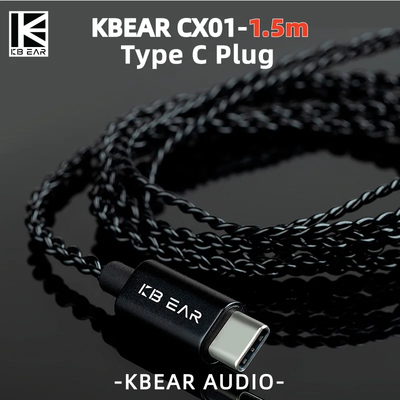 KBEAR CX01 1.5m Type-C Plug Upgrade Cable OFC HIFI Sound for Phone 2PIN QDC/2PIN 0.78mm/2PIN TFZ