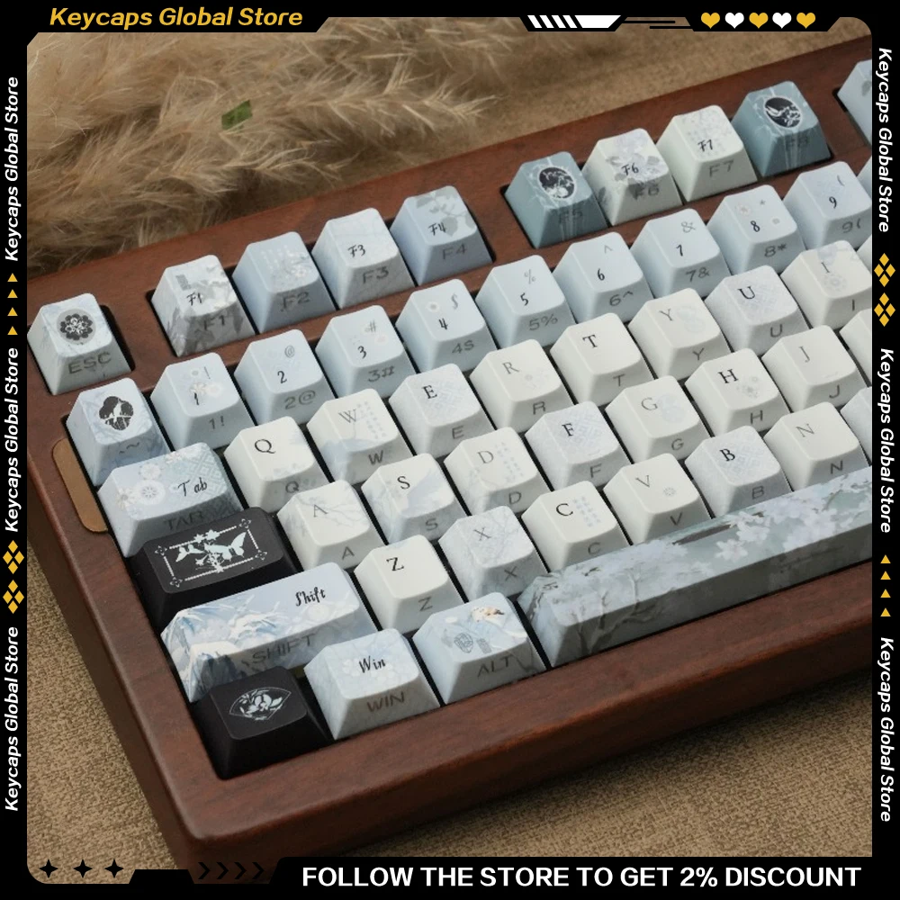 Falling Plum Frost Series Keycap Set PBT Artisan Keycap Cherry Profile MOA/Side Engraved/Orthographic Characters 120keys Keycap