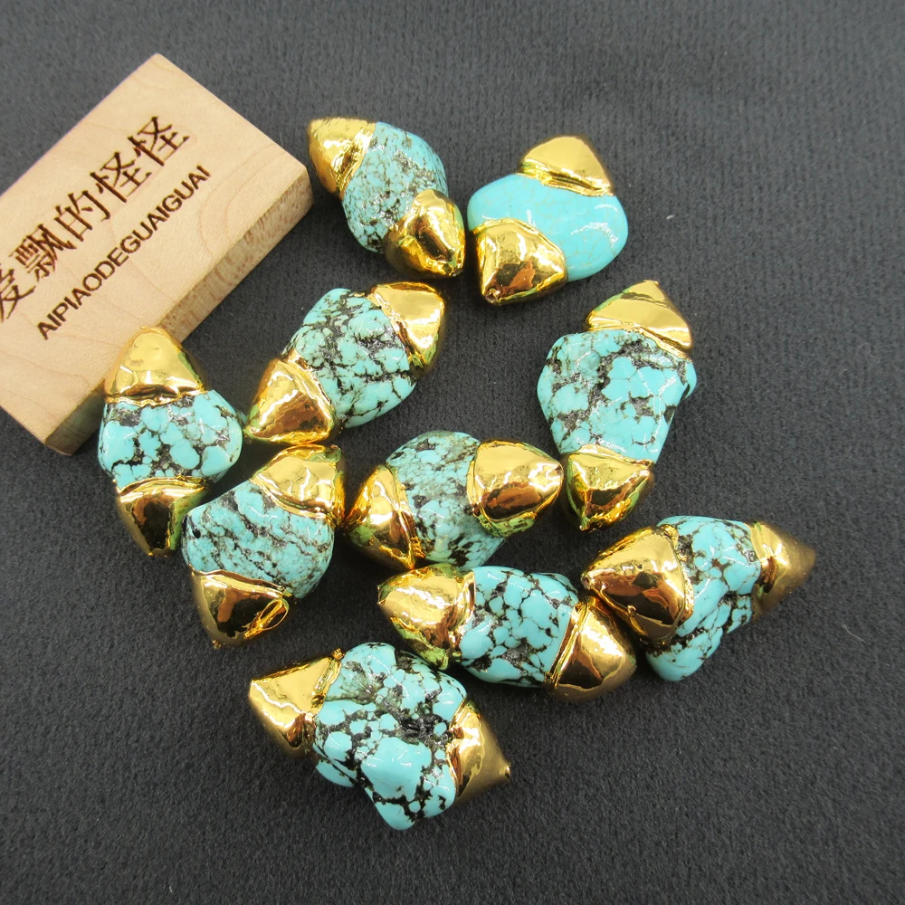 APDGG 10 PCS Blue Turquoise Spacer Loose Beads Finding Metal Plated Jewelry Making
