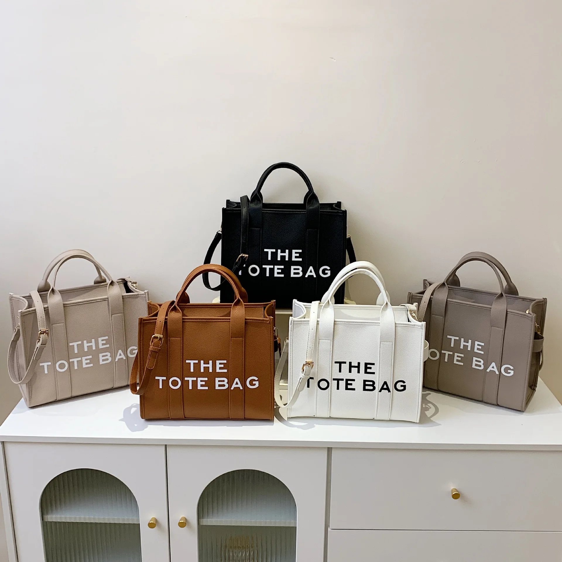 2023 New Women's Bags Solid Color Stitching PU Letters Tote Bag Simple Casual Crossbody Large Capacity Handbag Free Shipping