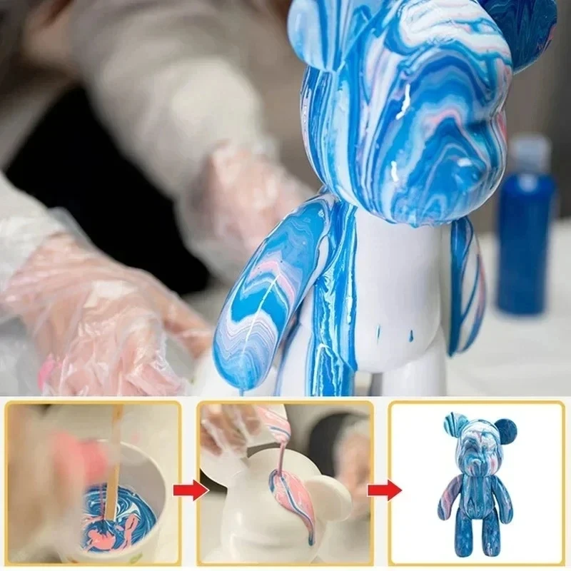 Creative Handmade DIY Fluid Bear Painting Violent Bear Sculpture White Mold Doll Figurine Toys Animal Bear Home Decor Ornaments