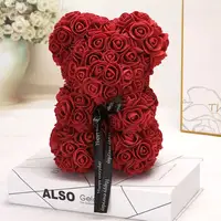 25cm Artificial Teddy Rose Flower Bear with Box Romantic Valentines Day Gift Girlfriend Women Anniversary Wedding Party Supplies 6