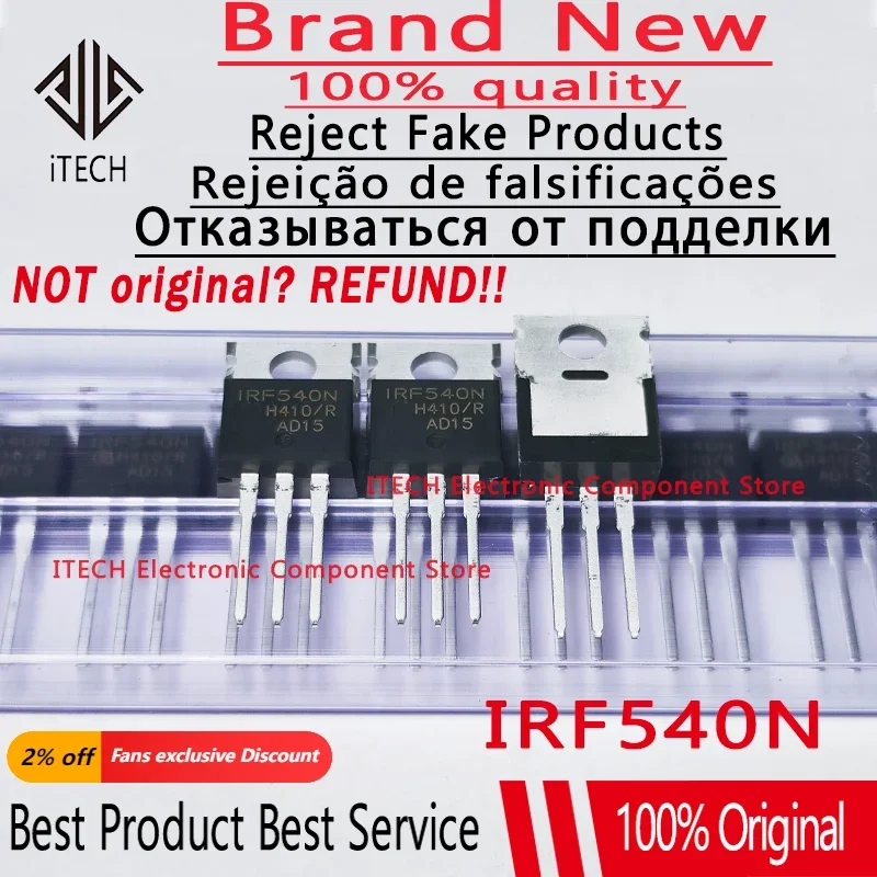 10pcs/lot Original IRF540N Mosfet Transistor IRF540 IRF540NPBF 1RF540N TO220 100% New and Genuine