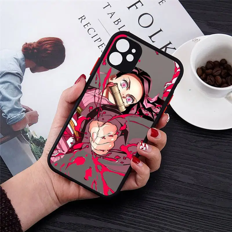 Anime Demon Slayer Téléphone étui pour iphone 11 12 13 Pro MAX X XS Max XR Mini 7 8 Plus Kimetsu No Yaiba Couverture En Silicone Dur