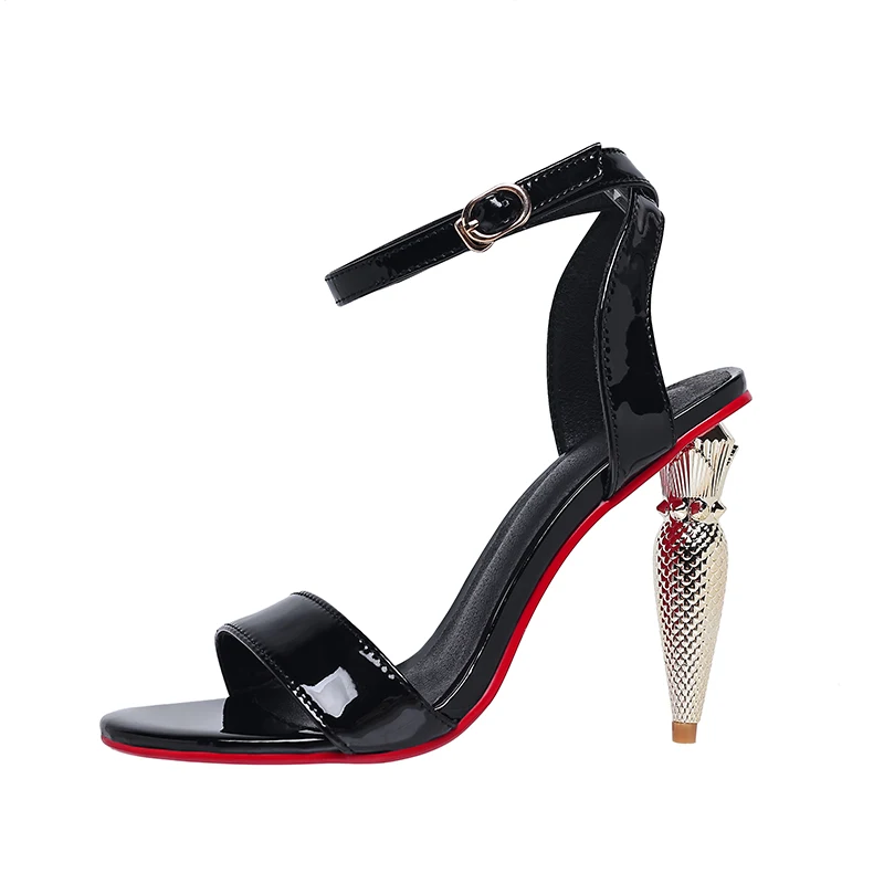 

Brand Design One-Line Buckle Peep Toe High Heel Sandal Scepter Shaped Heel Metal Buckle Leather Custom Plus Size Women's Sandal