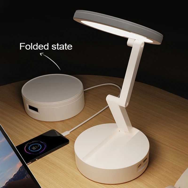 Portable Foldable Lamp With Clock USB Charging Type Fold LED Desk Lamp Energy Saving Rechargeable LED Reading Light