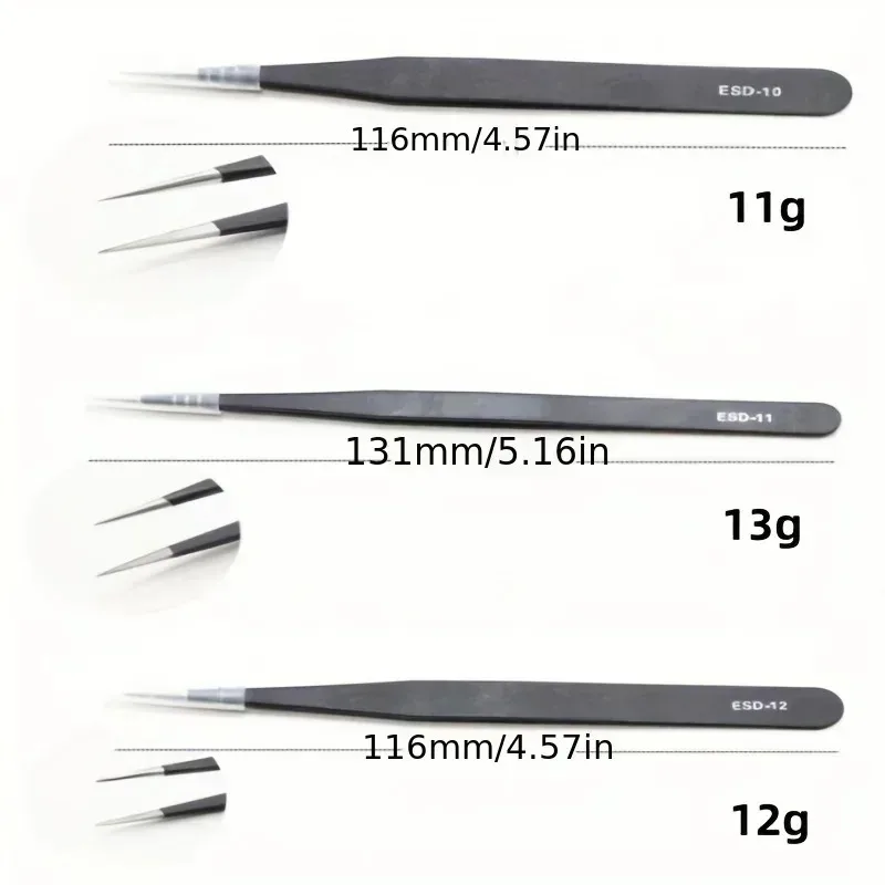 6-Piece Precision ESD Anti-Static Tweezers Set - Stainless Steel Electronic Repair Tools for PCB, Craft Modeling & Bending