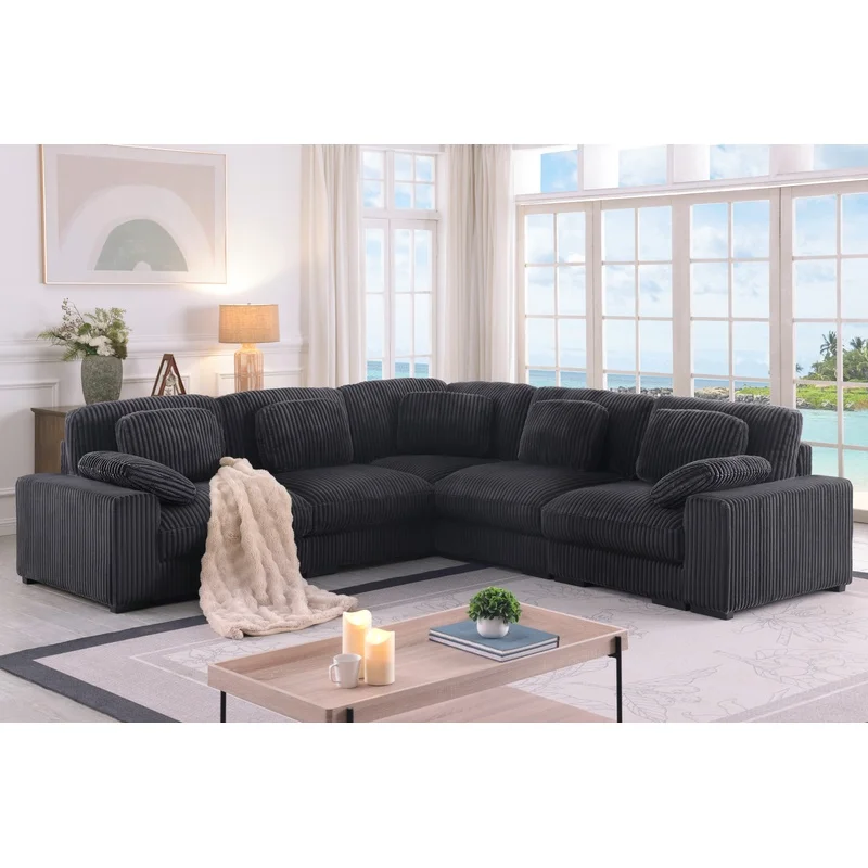 

Lianne 117" Charcoal Corduroy Reversible L-Shape Modular Sofa