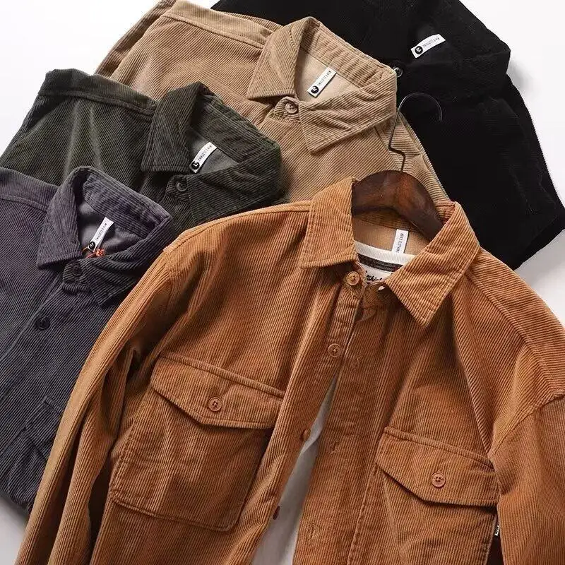 

Japanese Sle Casual Loose Cotton Work irt Men's Spring Autumn Wear Resistant Dirt Easy Care Velvet irt Jaet