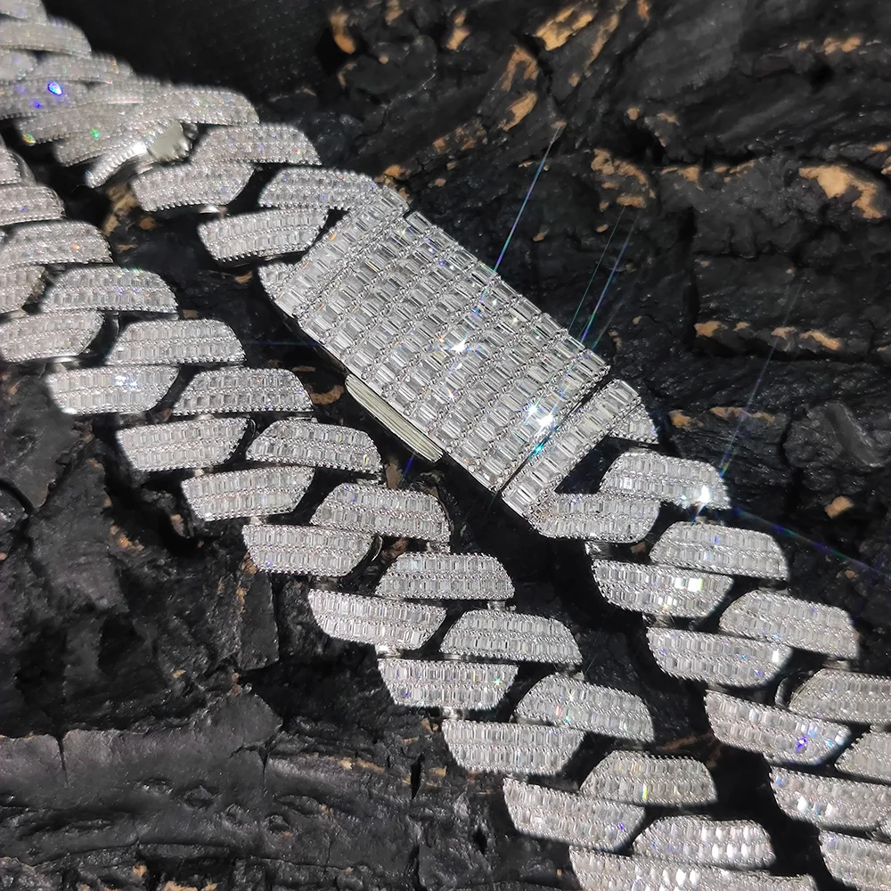 

20mm 2 Rows Rectangle CZ Iced Out Miami Cuban Link Chain Bling 5A Zircon Stone Hip Hop Jewelry Necklace For Men Gift