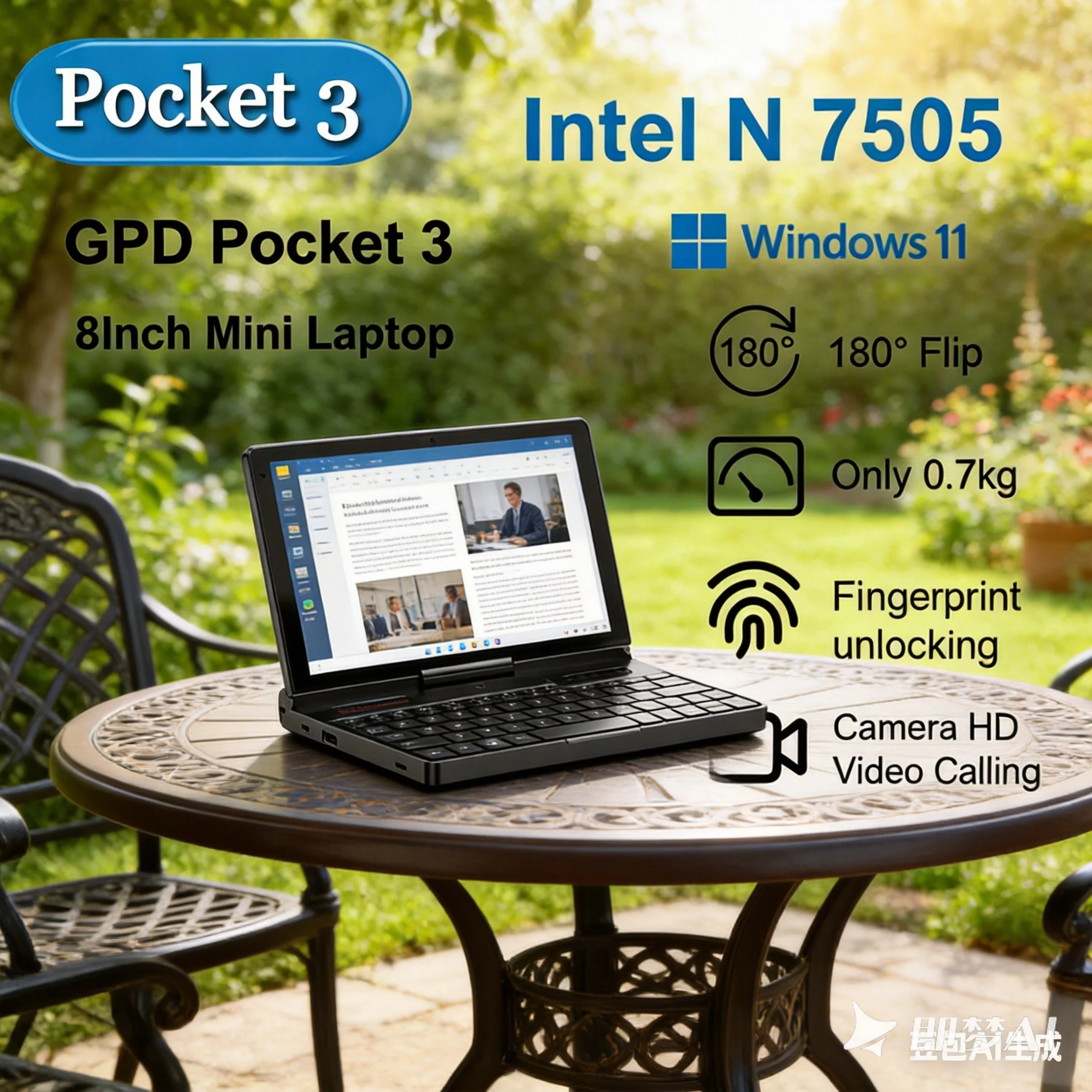 

Top-rated GPD Pocket 3 8" Mini Computer, Intel Gold 7505, 16GB 512GB SSD, Modular Full-featured Windows 11 PC