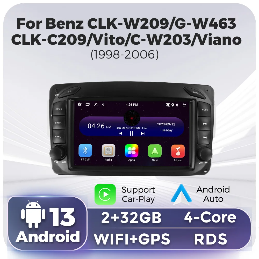 Android 7\'\' Car Radio for Mercedes Benz CLK W209 C209 W168 W203 W463 Vito Viano 1998-2006 Carplay Auto GPS RDS Multimedia Player