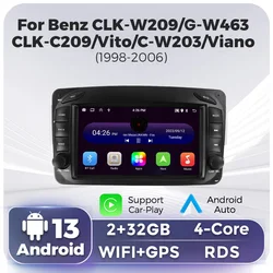 Android 7 ''Radio de coche para Mercedes Benz CLK W209 C209 W168 W203 W463 Vito Viano 1998-2006 Carplay Auto GPS RDS reproductor Multimedia