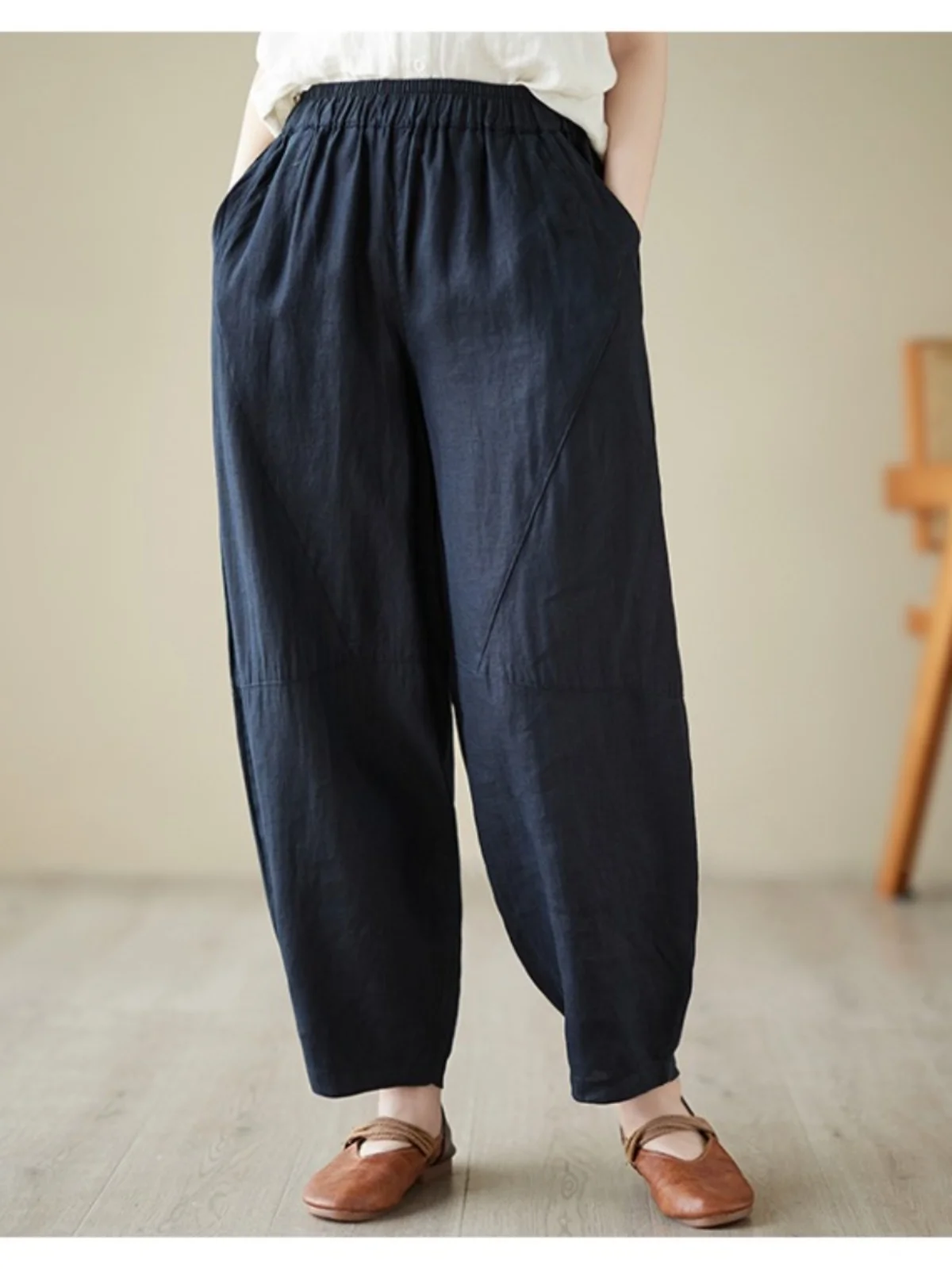 Luksusowe spodnie z czystego lnu z szerokimi nogawkami, luźne spodnie z lnu i bawełny do tai chi, spodnie do medytacji, mom jeansy damskie plus size, wygodne, codzienne T...