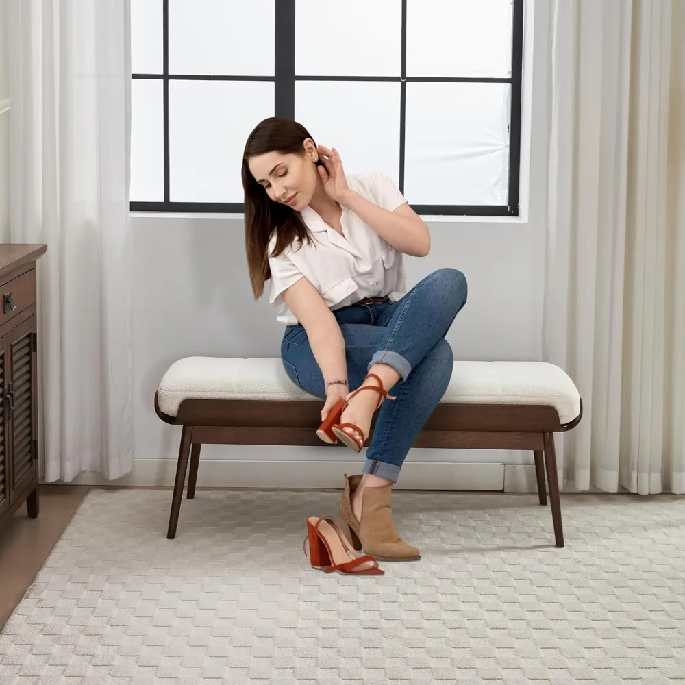 مقعد غرفة نوم مقاس 55 بوصة، مقعد طعام مع مقعد مبطن وإطار من خشب الجوز، قماش منجد كبير عثماني #2