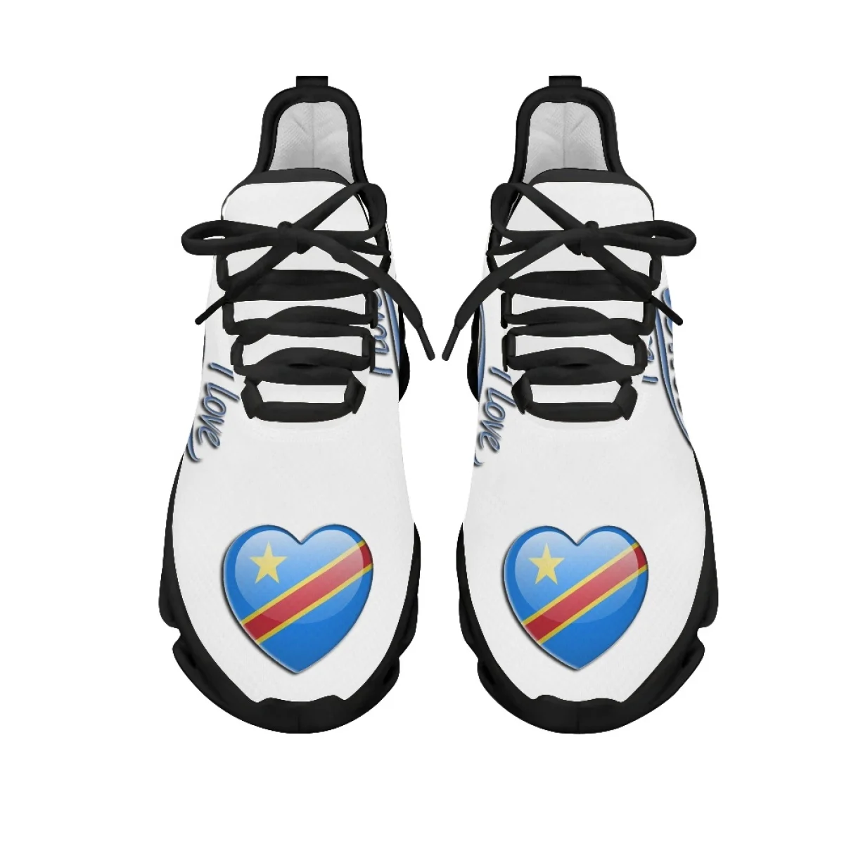 Beautiful Blue I Love Congo Women's Sneakers Jogging Fashion Round Toe Dirt Resistant Sport Shoes Personalized Design Footwear