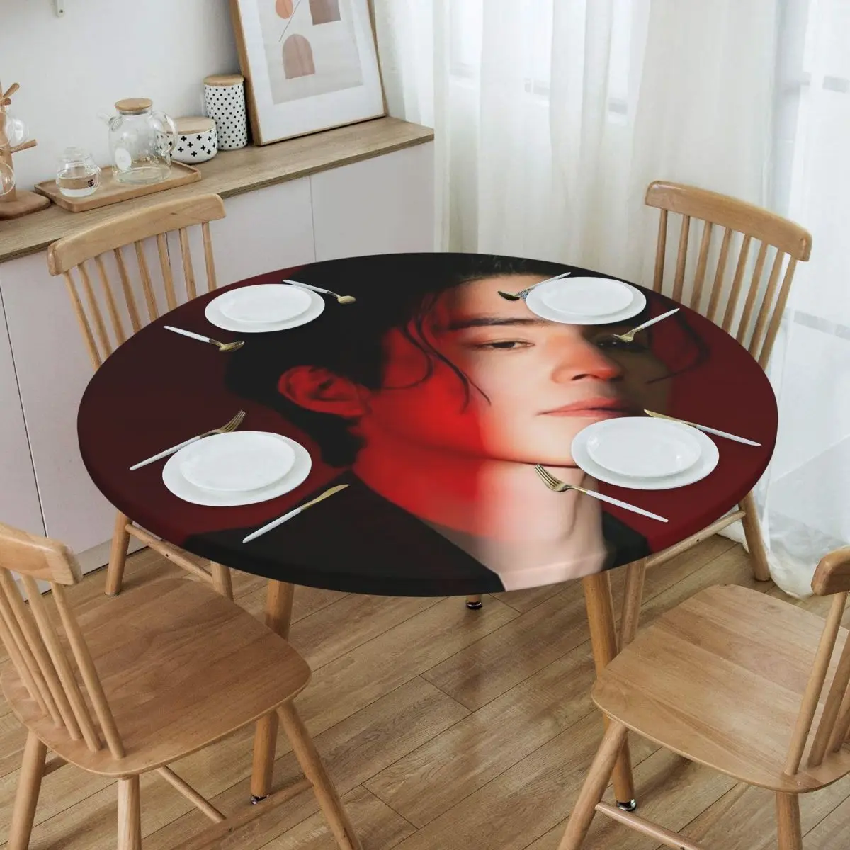 Lee Dong Wook Waterproof Round Tablecloth Oilproof Table Cloth for Kitchen Events Dining Table Cover