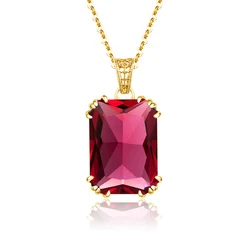 Unique Red Stone Ruby Necklace Gold For Women 13*18mm Rectangle 12 Colour Birthstone Pendant Jewelry Luxury Christmas Gift Sale