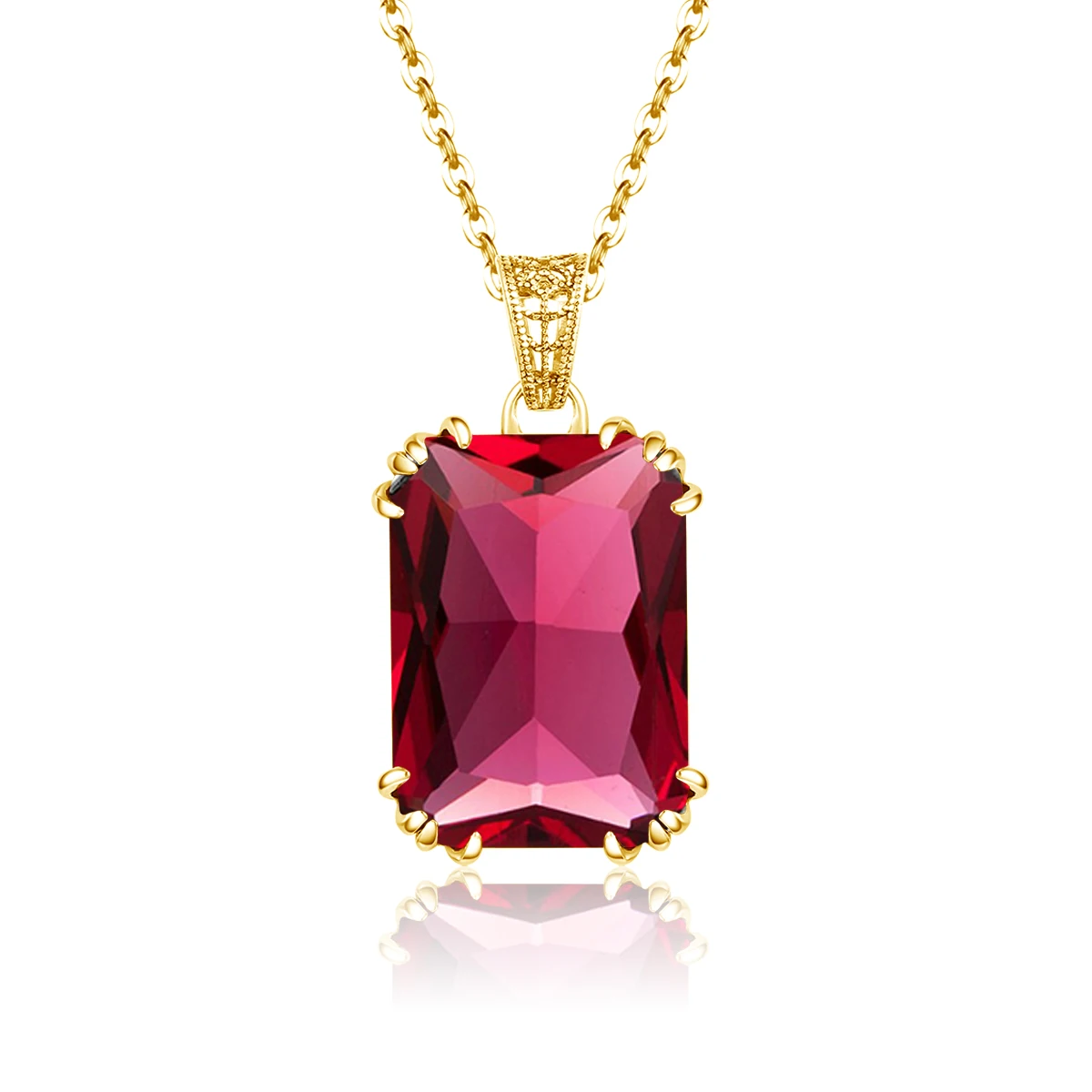 Unique Red Stone Ruby Necklace Gold For Women 13*18mm Rectangle 12 Colour Birthstone Pendant  Jewelry Luxury Christmas Gift Sale