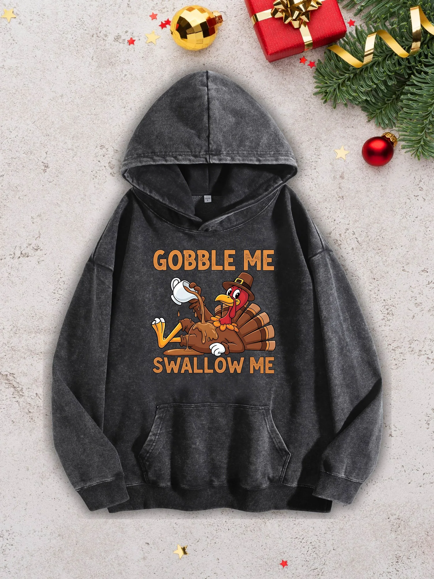 

Gobble Me Swallow Me Men's Heavyweight Hoodie - Retro Street Style Black Pullover, Fall & Winter Sweatshirt 400Gsm