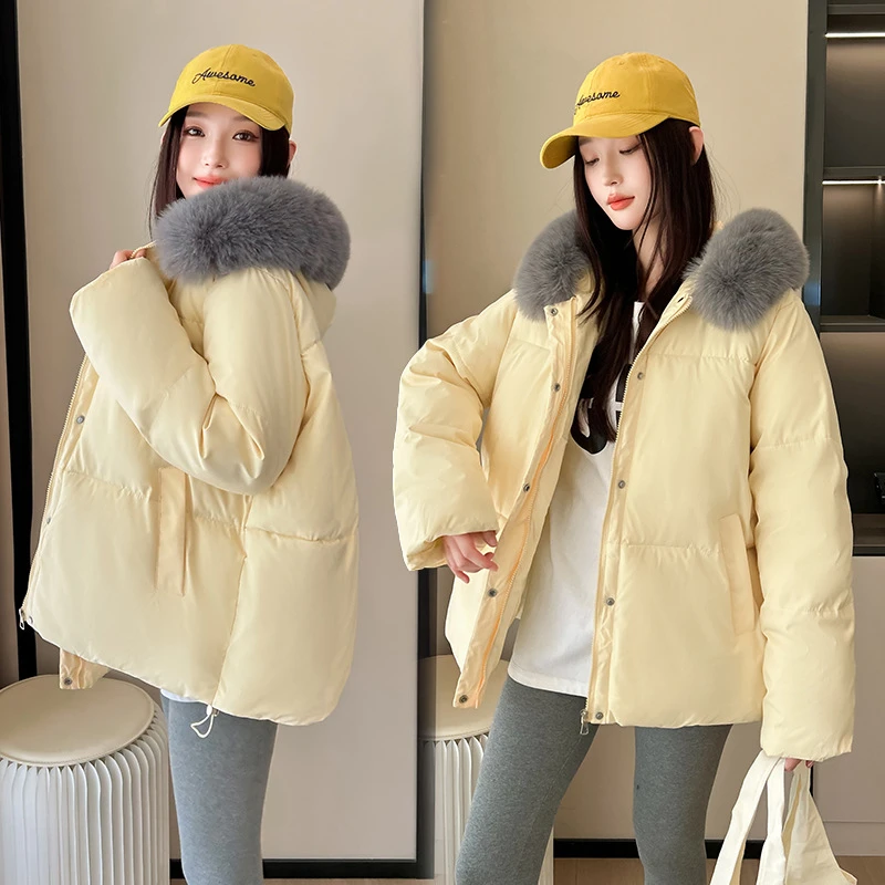 

2025 New Women's Down Jackets Thick Short Hooded Big Fur Collar Winter Down Padded Jacket Casual Versatile Fashion Warm Coat
