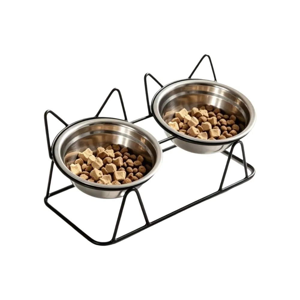 Fall-Resistant Raised Pet Feeding Bowls Thickened Anti Overturning Cat Double Bowls with Stand Neck Protection Bowl