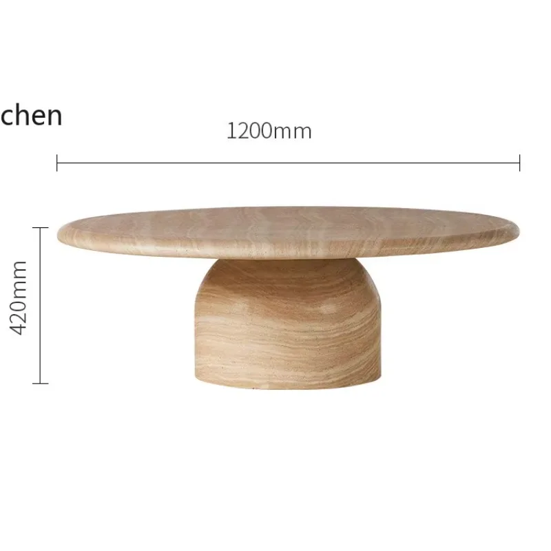 YFY  Round Coffee Table for Living Room Minimalist Imitation Travertine Coffee Table